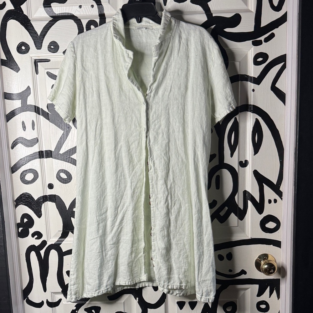 Subtle Tones Light Green Short Sleeve dress/tunic linen fits small med labeled 0